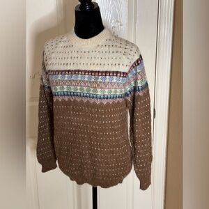 VTG Icelandic Designs NORDIC FAIR ISLE Wool SWEATER BROWN GRANDPA KNIT​